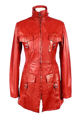 Buy Ladies Venice Red Waxed   Knee Length Lambskin Leather Long Jacket Coat • 109.99£