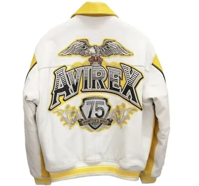 Buy Mens Avirex Aviator King 75 Bomber Jacket | 1975 Fashion Yellow Leather Jacket | • 94.29£
