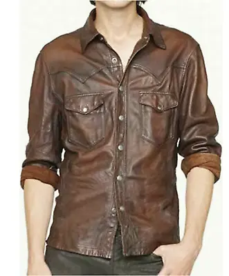 Buy New Men's Genuine Lambskin Leather Shirt Jacket Stylish Soft Slim Fit Shirts • 136.92£
