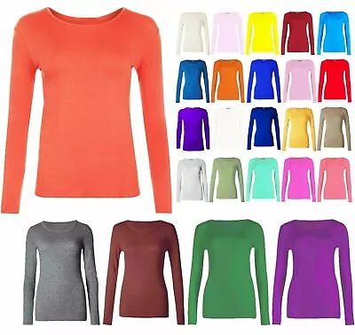 Buy Kids Girls Long Sleeve Round Neck Plain Basic Stretch T-Shirt Top Age 2-13 Years • 5.99£