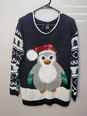 Buy Christmas Ugly Tacky Penguin No Boundaries Women's Sweater Size Medium • 19.27£
