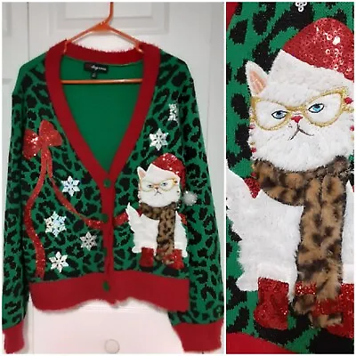 Buy 33 Degrees Christmas Cat Large  Ugly  Christmas Sweater Red Green Crazy Cat Lady • 20.78£