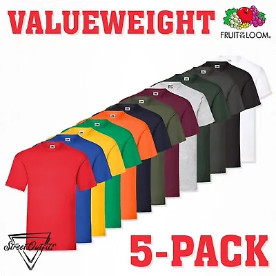 Buy 5 Pack Mens Plain T-Shirts 100% Cotton Blank Crew Neck Top Tee Fruit Of The Loom • 20.89£