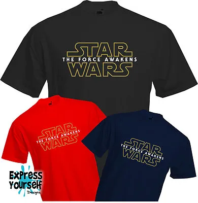 Buy STAR WARS - THE FORCE AWAKENS - T Shirt, Film, Logo, Gold, Fun, Cool, Quality • 9.99£