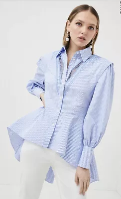 Buy Karen Millen Petite Cutwork Poplin Embroidered Woven Dip Hem Blouse Shirt Strip • 34.99£
