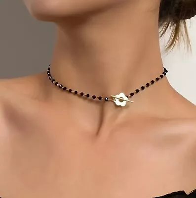 Buy Black Crystal Beads Necklace Choker Stone Jewellery Gold Tone • 5.48£