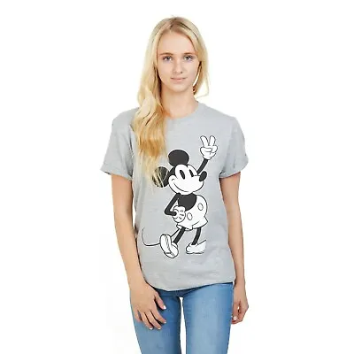 Buy Official Disney Ladies  Mickey Mouse Peace T-shirt Grey S-XL • 10.49£