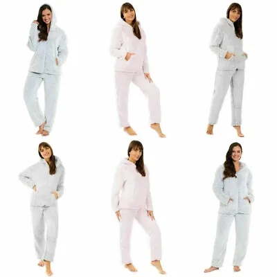 Buy Ladies Women Fluffy Fleece Pyjama Warm Cosy Soft Teddy Sherpa PJS Fleece Pyjamas • 19.90£