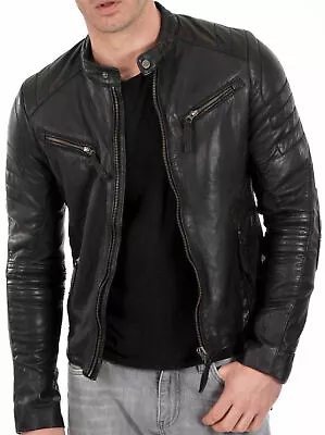 Buy Mens Real Lambskin Leather Jacket Black Motorcycle Slim Fit Stylish Biker Jacket • 23.99£