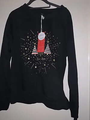 Buy Next Women's Black Christmas Cotton Xmas Tree Sweatshirt  Size M • 14£