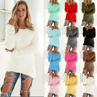 Buy Women Winter Warm Fluffy Sweater Ladies Pullover Fleece Comfy Plain Jumper Tops • 8.27£