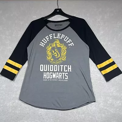 Buy Harry Potter Shirt Womens Large Gray 3/4 Sleeve Hufflepuff Quidditch Hogwarts • 19.98£