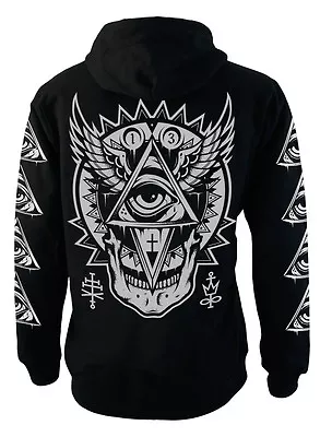 Buy ALL SEEING EYE Unisex Zip Cotton Fleece Hoodie White Font / Occult, Gothic, Rock • 41.95£