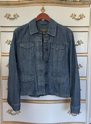 Buy Women's Jean Jacket Size Large Eddie Bauer Blue Long Sleeve Hidden Buttons Denim • 27.40£