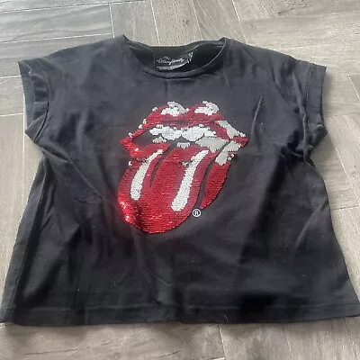 Buy Girls Black S/s “The Rolling Stones” T-shirt With Red Sequin Mouth 12/13years • 2.49£