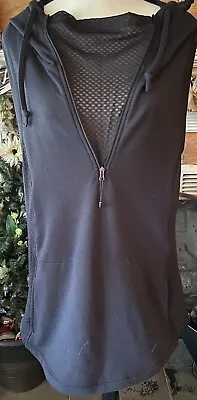 Buy EUC Calia Effortless Sleevless Hooded Black Top Medium Mesh Insets Zipper Pocket • 37.58£