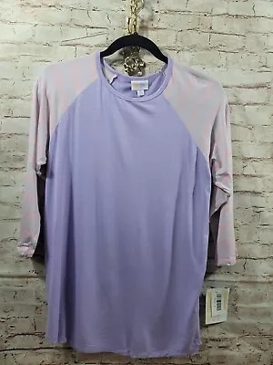Buy LuLaRoe T-shirt Randy Womans Medium Lilac With Striped Long Raglan Sleeves NWT • 15.31£