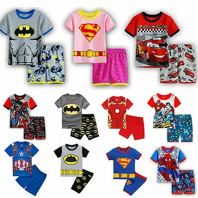 Buy Boys Kids Superhero Batman Pyjamas Set Short Sleeve T-Shirt Tops Shorts Outfit • 5.68£