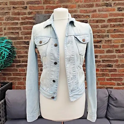 Buy Earl Jeans Jacket Size Uk8-10 Bleached Ombre Fade Denim Distressed Fitted Punk • 19.99£