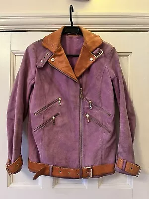 Buy & Other Stories Mauve & Orange Suede Leather Biker Style Jacket Size 36 RRP £450 • 95£