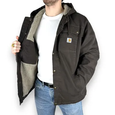 Buy Carhartt Sherpa Lined Hooded Utility Jacket, Choc Brown, Loose Fit, XL (CB254) • 100£