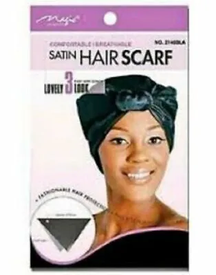 Buy Magic Satin Hair Scarf Comfortable. Breathable Cool Satin Wrap COMFORTAB 2146BLA • 2.29£