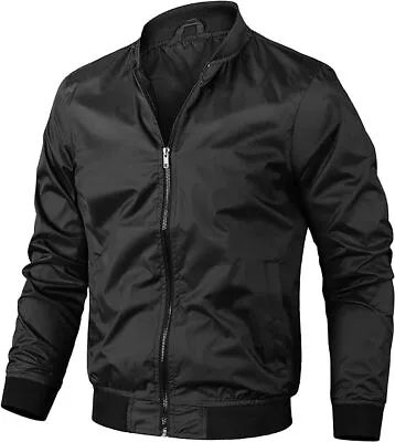 Buy Mens Bomber Jacket Long Sleeve Zip Up Lightweight Outwear Outdoor Coat Windbreak • 9.99£