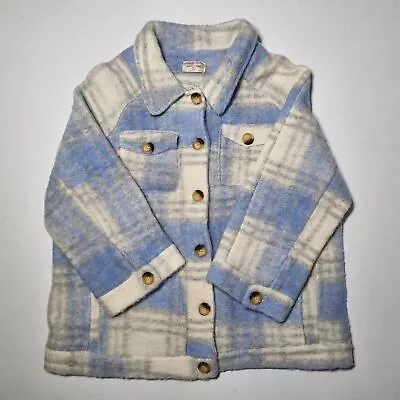 Buy Garconne Wool Shacket Womens UK 12  Blue Grey Button Up Collared Sherpa Pockets • 15£
