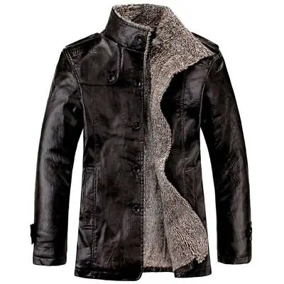 Buy Men Warm Winter Overcoat Leather Lamb Fur Lined Thick Coat Fashion Cowboy Jacket • 37.89£
