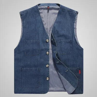 Buy Mens Vest Sleeveless Vests Jackets Men V Neck Photo Loose With Pockets Waistcoat • 25.41£