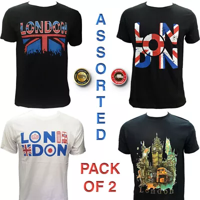 Buy Mens 100% Cotton 2 Pack Assorted London Souvenir Printed Short Sleeve T Shirts • 10.99£
