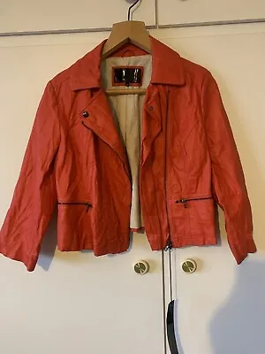 Buy BNWT River Island Bright Red / Orange Faux Leather Biker Jacket UK 12 14 • 24.64£