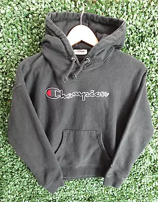 Buy Champion Reverse Weave Hoodie Spell Out Black Sweatshirt Drawstring Women Size S • 14.17£