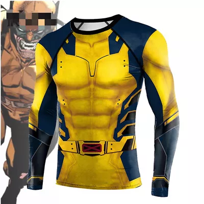 Buy Deadpool 3 Wolverine Cosplay Men T-shirts 3D Printed Long Sleeve Tights Tops Gym • 20.39£