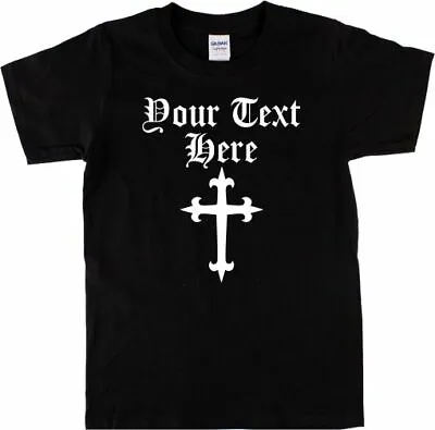 Buy Custom Print T-Shirt -  Gothic Cross, Retro 70's Crucifix, Heavy Metal, S-XXL • 19.99£