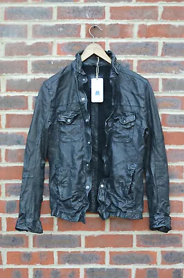 Buy **AWESOME** All Saints Spitalfields Mens Leather EMERY Shirt Jacket 3 BLACK Moto • 209.99£