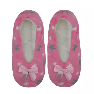 Buy Ladies Ballerina Slippers Sherpa Fleece Lined Padded Gripper Soles Womens 4-7 • 5.65£