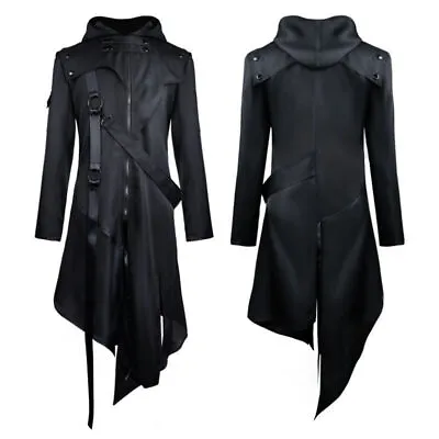 Buy Mens Steampunk Trench Coat Gothic Punk Long Cosplay Hoodie Black Jacket Outwear • 32.39£
