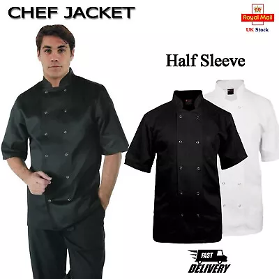 Buy Chefs Jacket Unisex Short Half Sleeve Chef Coat Kitchen Uniform MACHINE WASHABLE • 9.99£