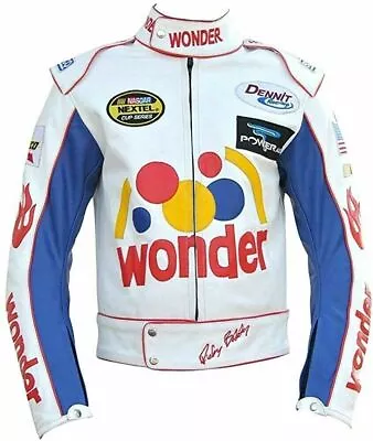 Buy Men's Wonder Ricky Bobby White Faux Leather Motorcycle Jacket • 25£