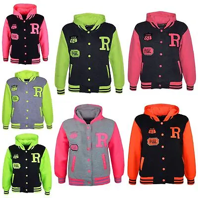 Buy Kids Jacket Girls Boys R Fashion Baseball Hooded Jacket Varsity Hoodie 2-13 Year • 11.99£