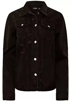 Buy Long Tall Sally Distressed Black Denim Jacket Size 10 Relaxed Grunge Style • 38£