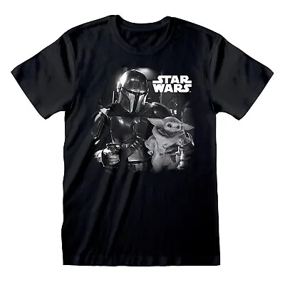 Buy Star Wars The Mandalorian T Shirt B&W Photo Official Mando The Child Baby Yoda • 9.99£