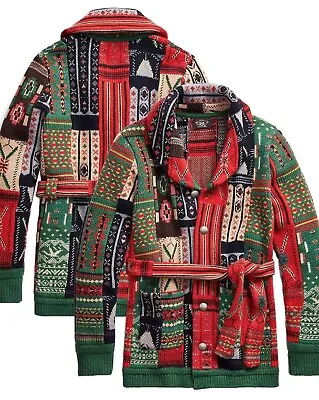 Buy Ralph Lauren RRL Wool Patchwork Blanket Holiday Cardigan Sweater New $1600 • 755.05£