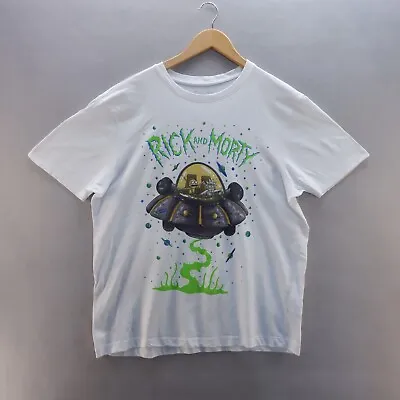 Buy Rick And Morty T Shirt XL White Spaceship Car Graphic Print Cotton Mens • 6.57£