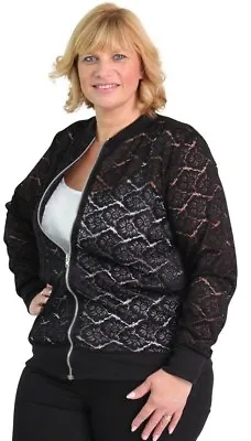 Buy Plus Size Womens Ladies Lightweight Curve Floral Black Lace Bomber Jacket 14-28 • 16.99£