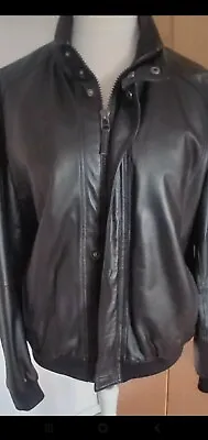 Buy Mens Fine Leather Jacket Marks And Spencer Large 40-42 In Chest Black Biker • 20£