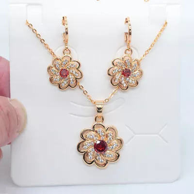 Buy 18K Yellow Gold Filled Women Red Mystic Topaz Flower Wedding Jewelry Set • 9.99£