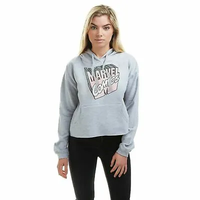 Buy Official Marvel Ladies  Retro 3D Logo Cropped Hoody Grey S -XL • 19.99£