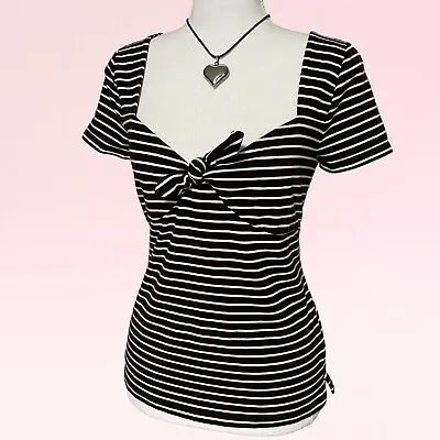 Buy Vintage Y2k Brown White Striped Coquette Fairy Grunge Pinup Bow Sweetheart Top M • 23.62£